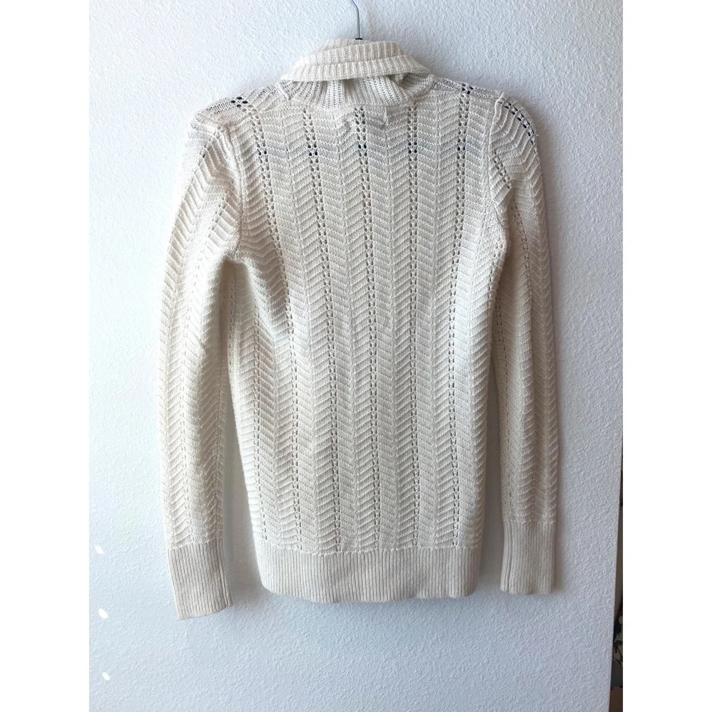 LOFT Cream Knit Chevron Turtleneck Sweater | Size Small - Picture 3 of 5
